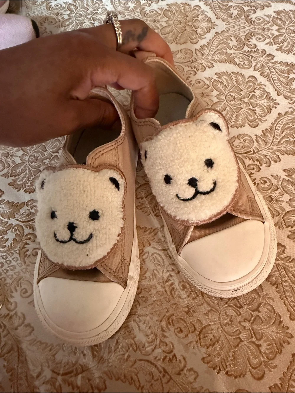 adidas Kids Beige Pink Teddy Bear Slip-On Sneakers